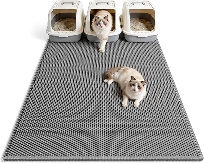 Pieviev Cat Litter Mat Double Layer Waterproof Urine Proof Trapping Mat 1 Pack (Gray, 47x36 Inch (Pack of 1))