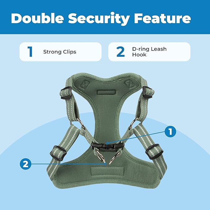 Best Pet Supplies Voyager Mesh Dog Breathable Harness Reflective Stitching, All Weather Adjustable for Walking Training, or Running - Heavy Duty & Durable, Moss Green, XS
