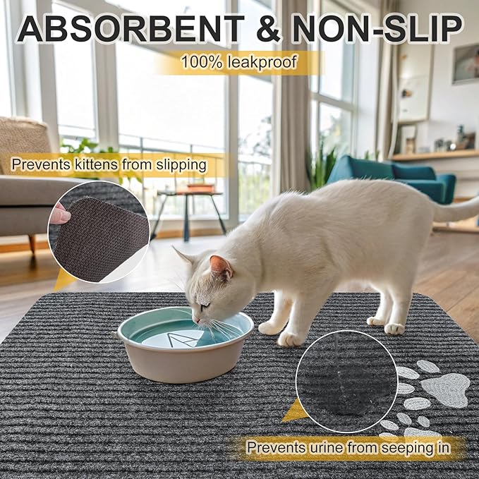 BEAUTYZOO Cat Litter Mat Litter Trapping Mat, 32"x 45" Extra Large Litter Box Mat, Waterproof Kitty Litter Mat, Non-slip Litter Rug Mat Pads for Floor Scatter Control,Soft on Paws & Easy to Clean,Grey