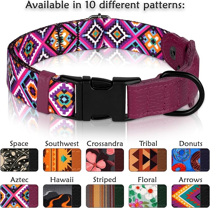 AirTag Dog Collar with Metal Buckle - Printed Nylon Soft Leather Dog Collar with Apple AirTag Holder - Secure Tracking GPS Pet Collars for Girl Boy Small Large Dogs (XS, 9"-12" Neck Fit, Aztec)