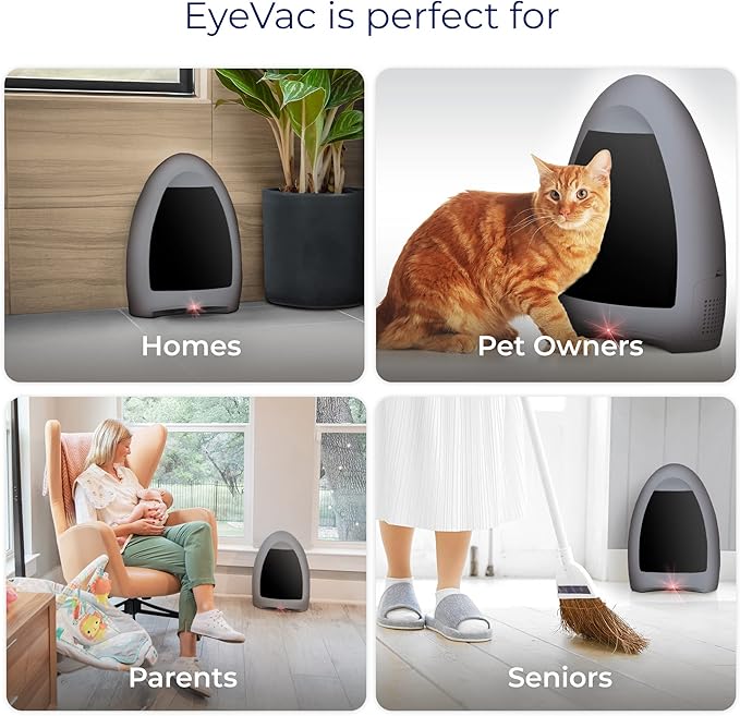 EyeVac Home Touchless Vacuum Automatic Dustpan - Great for Sweeping Pet Hair Food Dirt Kitchen - Ultra Fast & Powerful, No More Bending Down, Bagless, Corded, Automatic Sensors, 1000 Watt (Silver)