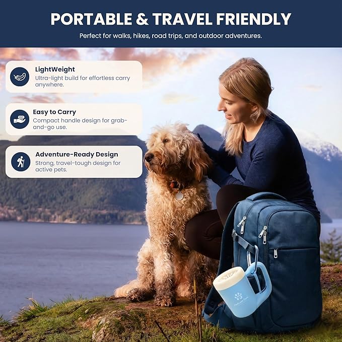 Dog Paw Washer Kit - Includes Paw Cleaner Cup, Towel, Pet Bath Brush & Moisturizing Balm - Dog Foot Washer for Muddy Paws, ideal for Small & Medium Dogs (Blue, Medium)