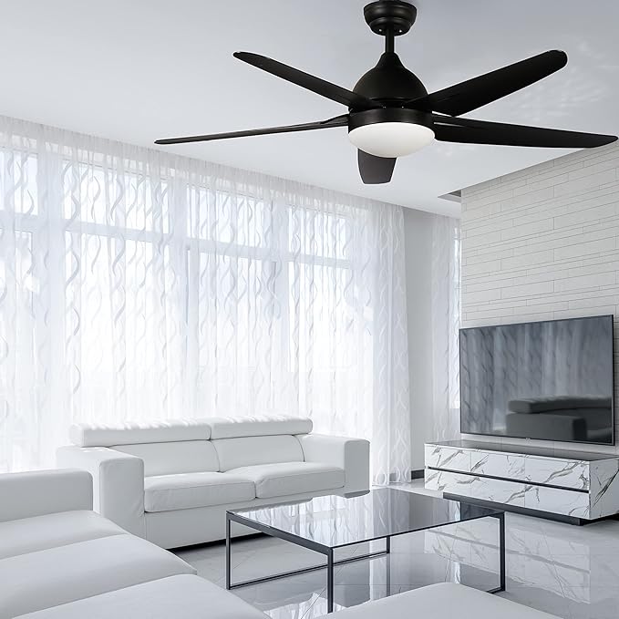 FINXIN Indoor Ceiling Fan Light Fixtures LED 52 Ceiling Fans for Bedroom,Living Room,Dining Room Including Motor,Light,3/5-Blades,Remote Switch (Black)