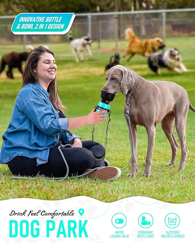 lesotc Dog Water Bottle, Portable Water Dispenser with Bowl, Leak Proof Pet Travel Squeeze Bottle, Puppy Essentials Dog Stuff Accessories for Outdoor Walking, Hiking, Camping