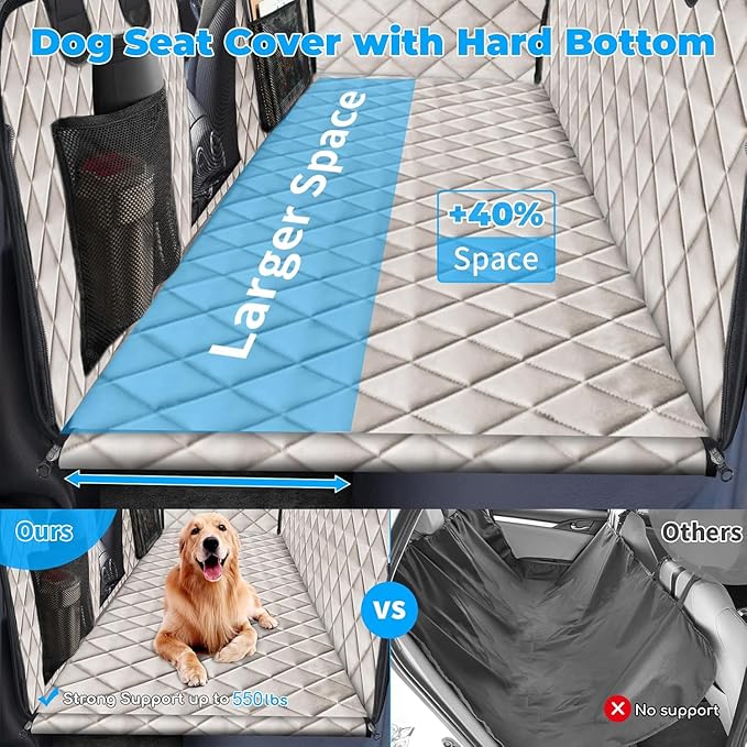 URPOWER Back Seat Extender for Dogs - Hard Bottom Dog Car Seat Cover Holds 550 lbs, Waterproof Dog Hammock Dogs Bed for Cars, SUVs, Pet Backseat Protector with Mesh Window & Large Space