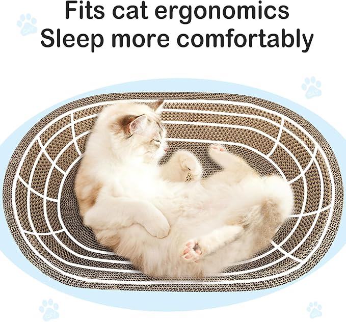 Cat Scratcher Bed, 19.6x12.5 inches Cardboard Cat Scratching Board, Large Cat Scratchers for Indoor Cats, Bowl-Shaped Cat Scratch Pad Bed with Catnip