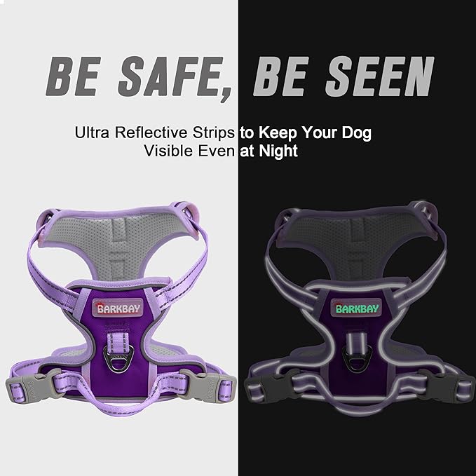 BARKBAY No Pull Dog Harness Front Clip Heavy Duty Reflective Easy Control Handle for Large Dog Walking(Violet Purple & Purple,M)