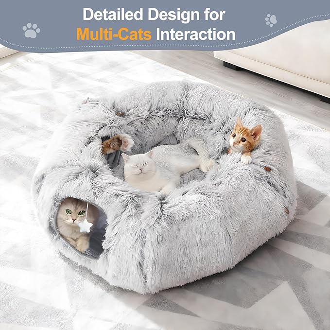 Cat Tunnel Bed for Indoor Cats, L Christmas Tree Skirts Washable Warm Soft Indoor Cat Donut Tunnel, Multifunctional Cat Interactive Playground Toys for Felines Pet Christmas Tree Decoration