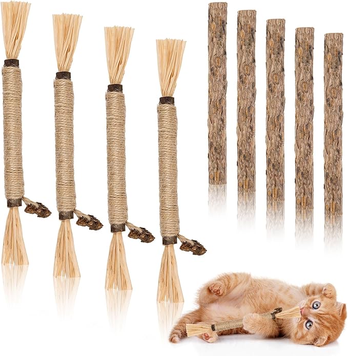 9 Pack Silvervine Sticks for Cats, Natural Cat Chew Stick Cat Toys Set, Matatabi Dental Care Cat Treat for Indoor Cats/Kittens Dental Care Teeth Cleaning/Play