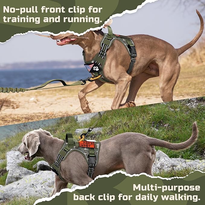 rabbitgoo Tactical Dog Harness for Large Dogs, No Pull Military Service Vest with Handle & Molle, Easy Control for Training Walking, Adjustable Reflective Straps, Green camo, XL