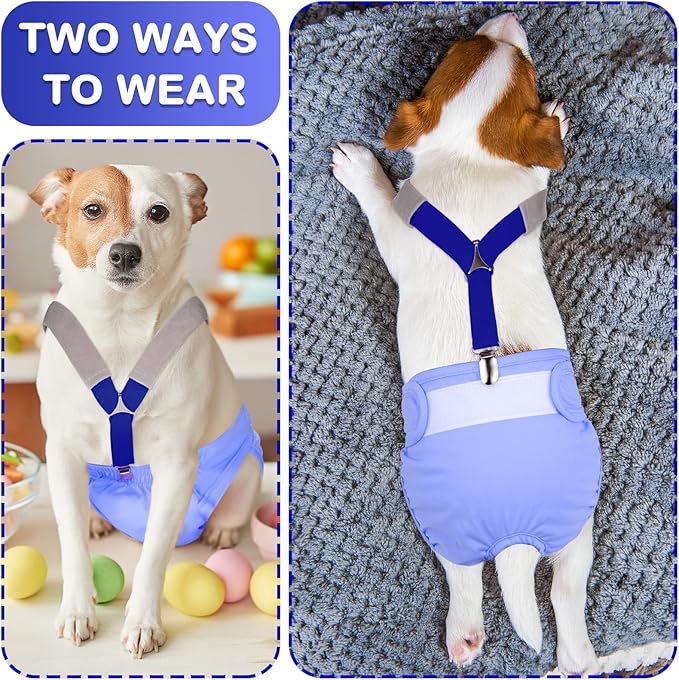 Saintrygo 2 Pcs Dog Suspenders for Diapers Female Male Belly Bands Canine Harness Keep Diaper on Your Pet for Small Medium and Large Dogs(Black, Blue,Medium)