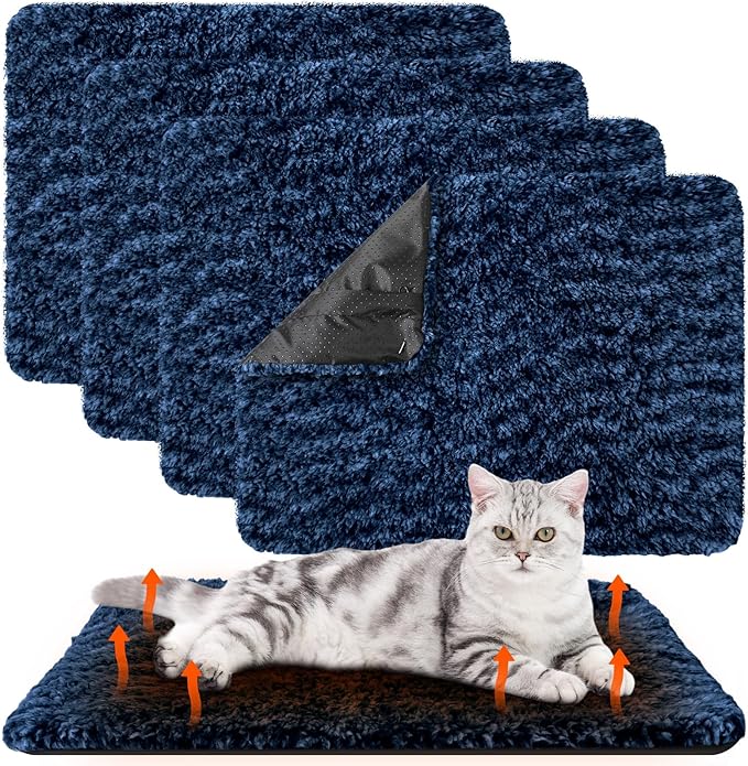 4 Pack Self Warming Cat Pads Self Heating Cat Mat Washable Homeless Dogs Thermal Pads Kennel Pad Reflects Body Heat Warm Crate Bed Mat for Indoor Outdoor Pet