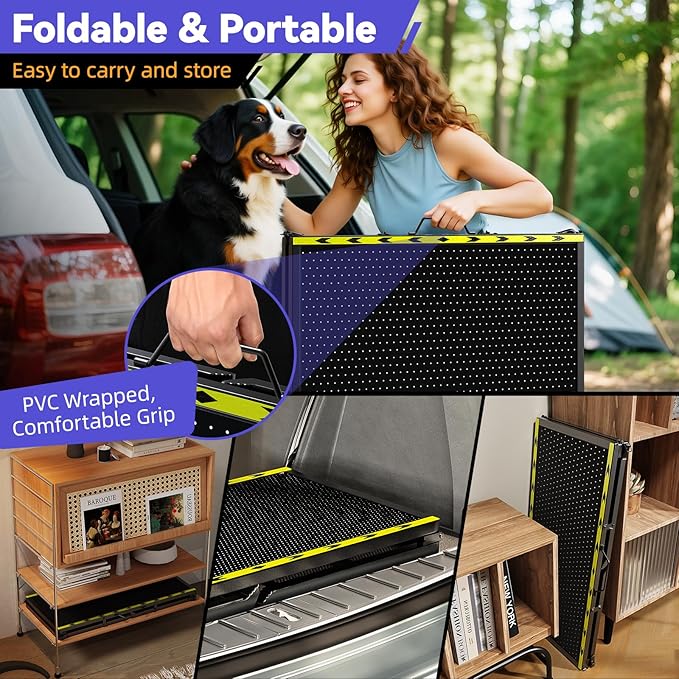 74'' L & 20'' W Longest Dog Ramp for Car - Extra Wide Portable Pet Dog Ramps for Large Dogs, Dogs Cars Ramp for Car SUV/Truck/RV/Bed, Lightweight Ramps with Non-Slip Mesh Up to 280LBS, Black
