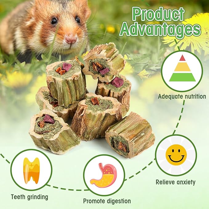 Abizoo Rabbit Chew Toys for Bunny Natural Papaya Wood Chew Treats with Organic Alfalfa Hay, Dried Carrot, Apple and Sweet Potato for Rabbits Guinea Pigs Hamsters Chinchillas Gerbils(3.5oz/100g)