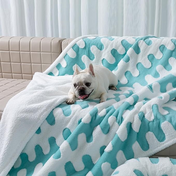 Waterproof Pet Blanket,Dog Bed Covers Small Throw for Puppy Cats Stylish Jacquard Pets Couch Sofa Furniture Protection Washable Reversible Covers (Blue Wave,XS)