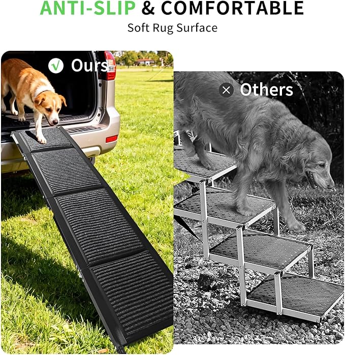 Dog Ramp for Car, Folding Portable Pet Ramp with Non-Slip Surface, Holds Up to 250lbs, Non-Slip 63" Large Dog Stairs for Bed, SUV & Truck