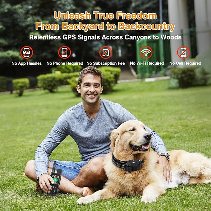 Satellite Sync GPS Wireless Dog Fence - No Subscription & No App, 3-in-1 Electric Fence/Real-Time Tracker/Dog Collar - Works Off-Grid with Remote Control