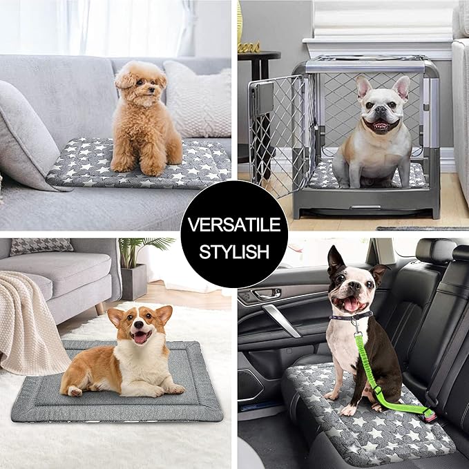 Washable Dog Bed Plush Orthopedic Outdoor Crate Mat with Non-Slip Bottom,Luxe Soft Kennel Pad for Pets, Cozy Cage Cushion & Pet Sleeping Mattress Large Sized,Medium,Small Dogs,24 x 18 inch,Gray