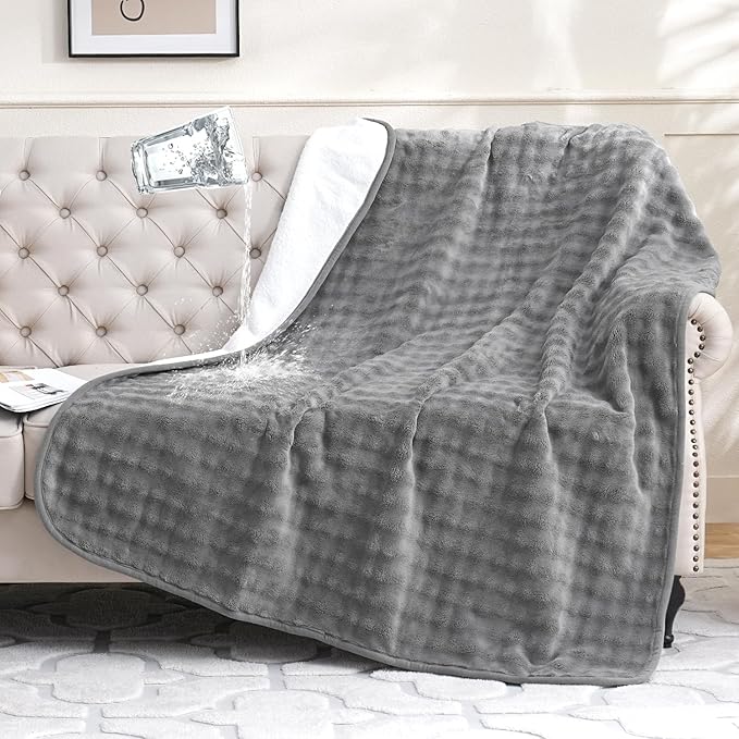 Waterproof Blanket for Bed Couch Sofa Car, Soft Leakproof Dog Blanket with 3D Bubble Pattern, Reversible Water Proof Pet Blankets for Dogs Cats Puppies (50"x60", Grey)