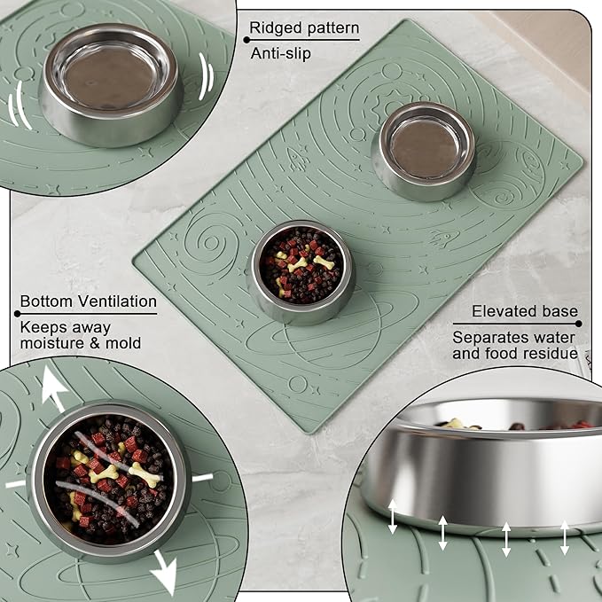 OHMO Cat Litter Mat Galaxy Trapping Mat Premium Silicone Rubber 23.5x16 Sage Green, Waterproof and BPA Free Kitty Litter Box Mat, Easy to Clean and Keeps The Floor Tidy