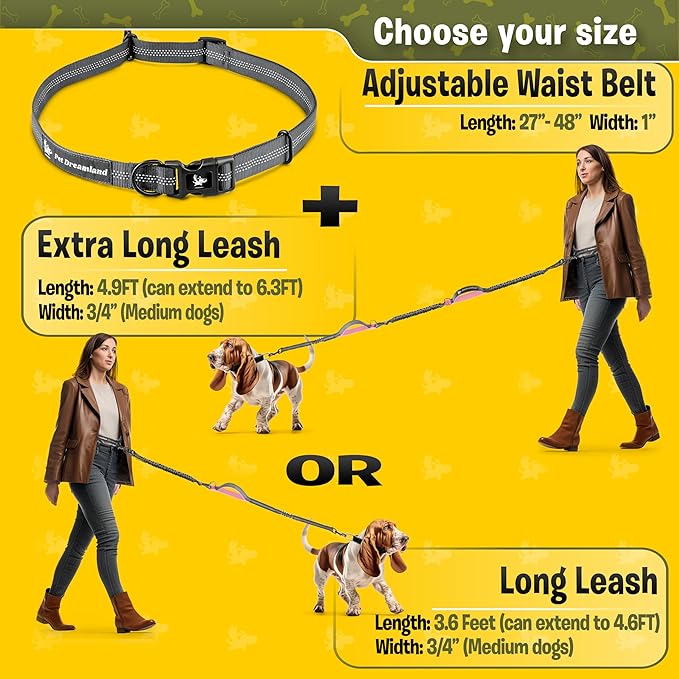 Exquisite Hands-Free Leash for Medium Dogs: Ultimate Comfort & Freedom for Running, Walking, Hiking. Premium Quality, Durable & Versatile Waist Dog Leash Belt. Your Dog Will Love It
