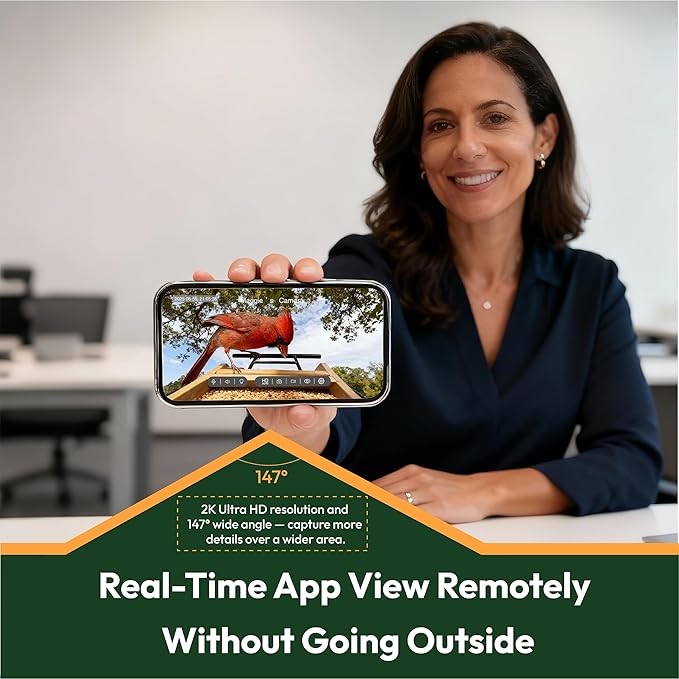 Bamboo Bird Feeder with Camera, 2K HD, Auto AI Identify 2800+ Birds, Solar-Powered, Night Vision, Real-Time Alerts, Family/Friend Sharing, Gift for Nature Lovers