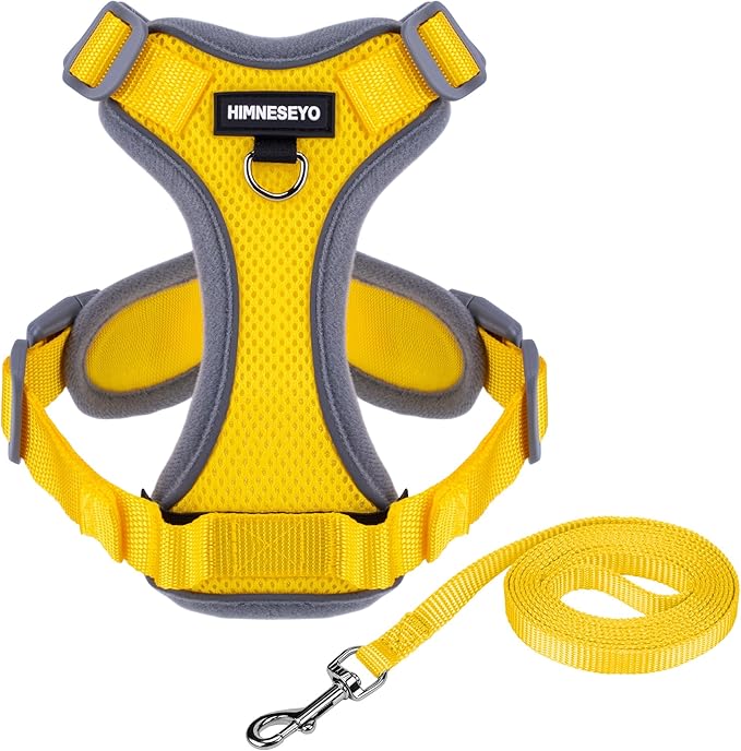 Small Dog Harness and Leash Set，No Pull Adjustable Pet Harness for Small Dogs ，Breathable Mesh Reflective Dog Vest Harness (Yellow, XXS)