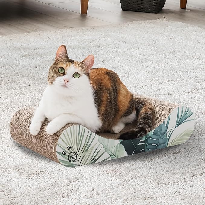 Necoichi Cardboard Cat Scratcher Bed for Indoor Cats - Cat Scratching Board, Horizontal Cat Scratch Pad Lounger with Reversible Usability and Extra Comfort for Lounge, Curved (18" Medium, Dark Cherry)