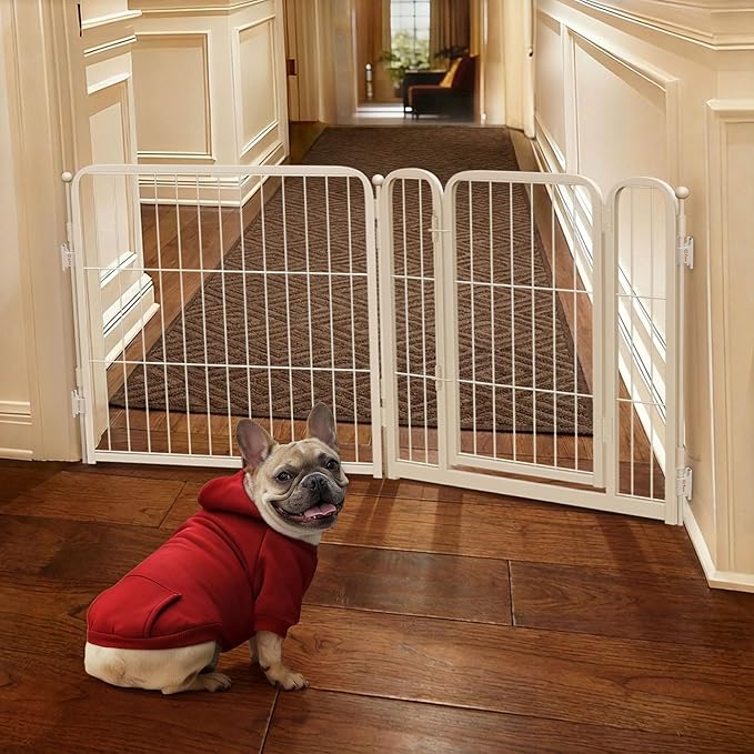 FXW Dog Gate Extra Wide Designed for Indoor Use, Adjustable Width Up to 46-inch Wide (24" H 2 Wire Panels for Puppies and Small Dogs), White