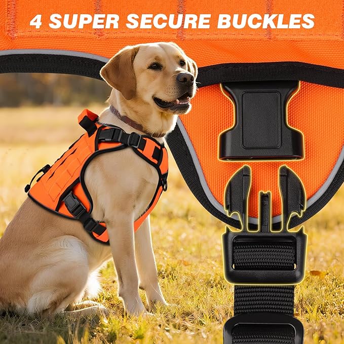 WINGOIN Orange Tactical Dog Harness for Large Dogs, Heavy Duty No Pull Dog Harness with Handle, Adjustable Reflective Military K9 Big Pet Vest for Husky, Doberman, Walking, Training, Hunting (XL)