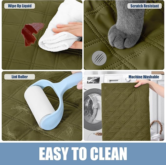 Smiry Waterproof Dog Bed Cover Pet Blanket, Soft Washable Dog Blanket for Furniture Bed Couch Sofa Reversible, Checkered (30"x90", Green/Navy)