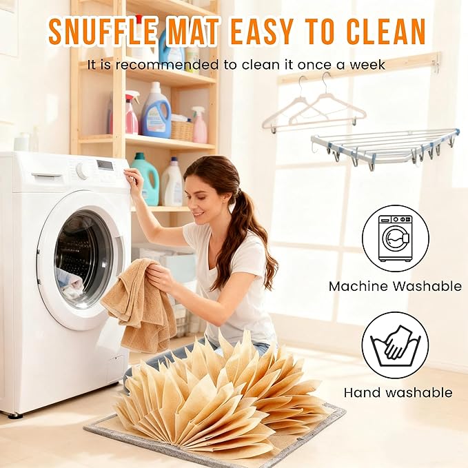 Snuffle Mat for Dogs - Accordion Fold & Suction Cups for Non-Slip, Machine Washable Interactive Licking Mat for Mental Stimulation, Anxiety Relief & Slow Feeding, Puzzle Toy for All Dogs(Beige)