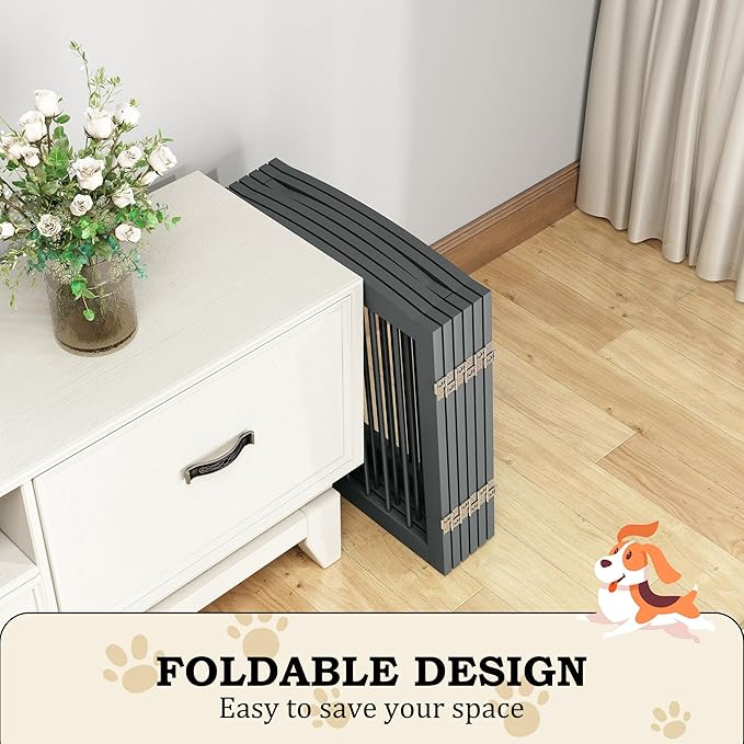 Freestanding Pet Gates with Walk Through Door, Dog Indoor Fence, Dog Gate for The House, Doorway, Stairs, Extra Wide Pet Gate, Support Feet Included, 120 Inch Wide, 6 Panels 24" Tall, Gray