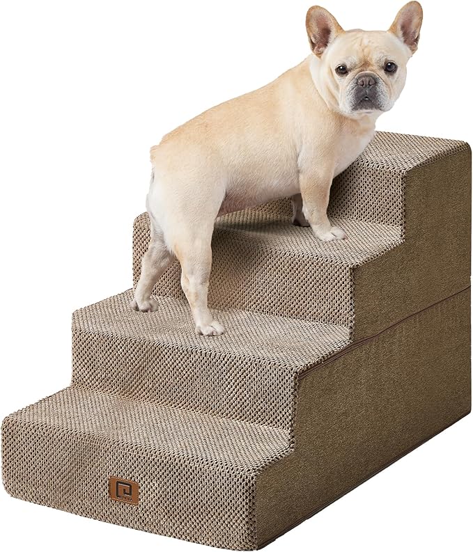 EHEYCIGA Dog Stairs for Bed 20" H, 4-Step Extra Wide Dog Steps for High Bed, Pet Steps for Small Dogs and Cats, Non-Slip Balanced Pet Ramp Indoor, Camel