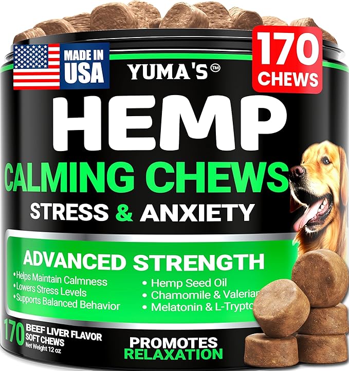 Hemp Calming Chews for Dogs - Advanced Dog Calming Chews - 170 Treats - Anxiety Relief Treats - Hemp Oil - Separation Aid, Stress, Hip and Joint Supplement for Canine Health Support - Beef Flavor