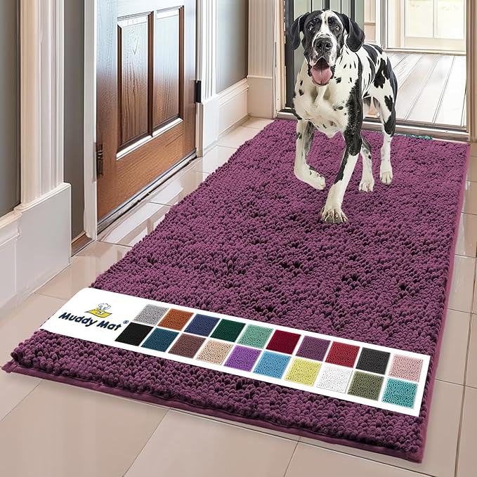 Muddy Mat® Shown on TV – Super Absorbent Door Mat Indoor, Microfiber Quick Dry Chenille Entryway Rug, Non-Slip Front Door Mat, Indoor Mats for Entryway, Machine Washable Pet Rug, Dark Purple 36"x60"