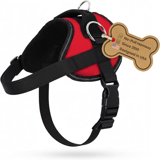 Bark Appeal Red No-Pull Dog Harness for Extra Large Sized Pets – Adjustable, Reflective Vest with 3 Leash Clips for Added Control, Easy Walks & Training – XXL