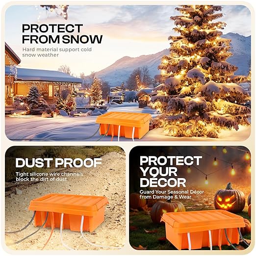 SockitBox – The Original Weatherproof Connection Box – Indoor & Outdoor Electrical Power Cord Enclosure for Timers, Extension Cables, Transformers, Power Strips, Lights, Tools & More – Medium – Orange