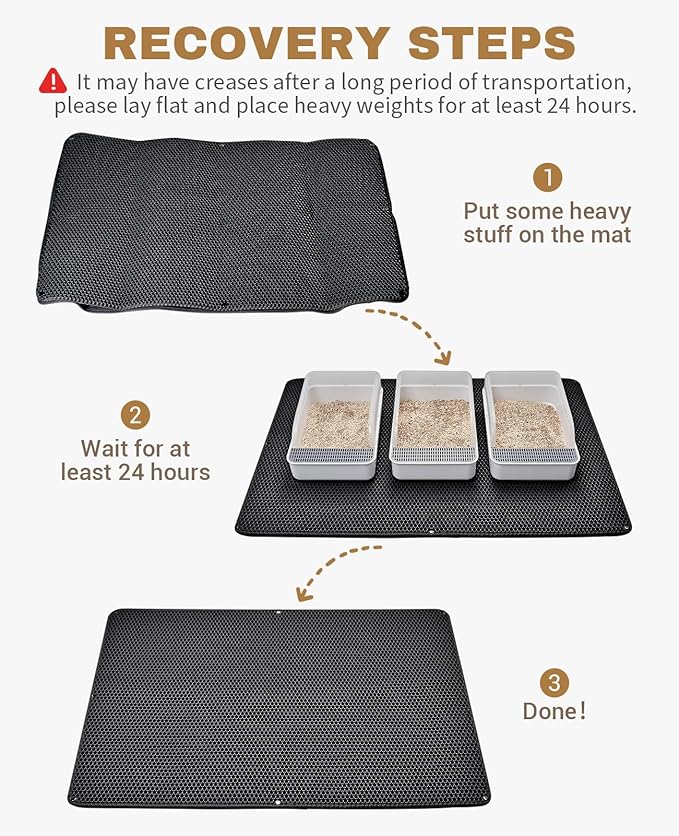 Fostanfly Cat Litter Mat, 45"x 27" Kitty Litter Trapping Mat, Extra Large XL Honeycomb Scatter Control, Urine & Waterproof, Machine Washable, Black