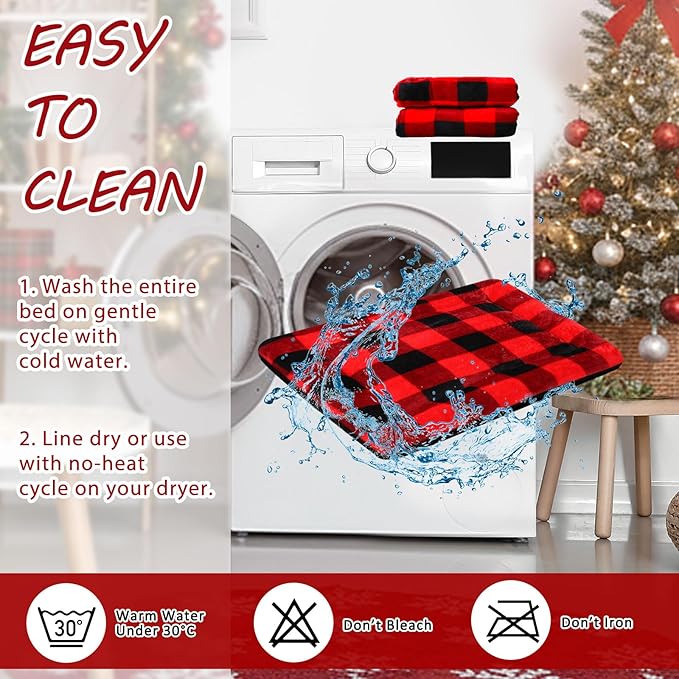 VitalCozy 2 Pack Self Warming Cat Mat Self Heating Pad Bed Reversible Machine Washable Reflects Body Heat Warm Thermal Pet Pad Crate Blanket for Feral and Indoor Cat (Black, Red,22'' X 18'',Plaid)