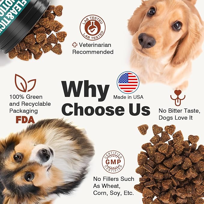 Dog Flea and Tick Treatment Chewables for Dogs Natural Chewable Flea and Tick Chicken Flavor Prevention Probiotic Dog Chews Gut Health Probiotics for Dogs Digestive Health 2 in 1 Chewable 200 Chews