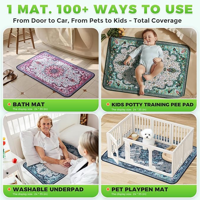 Hompet 2 Pack Super Absorbent Dog Door Mat for Muddy Paws, Washable Pee Pads for Dogs, Reusable Puppy Training Pads, Quick Dry Non-Slip Pet Entryway Rug, Leak-Proof Potty Pad for Indoor Floors 19x30