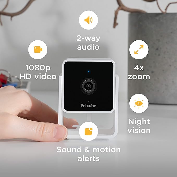 Petcube Cam Indoor Home Security Camera with 1080p HD Video, Two-Way Audio, Motion Detection, and Phone App, Night Vision Wi-Fi Camera for Apartment Security, Video Baby Monitor