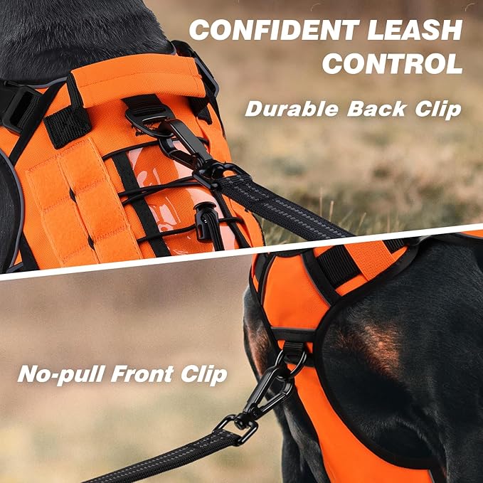 WINGOIN Orange Tactical Dog Harness for Medium Dogs, Heavy Duty No Pull Dog Harness with Handle, Adjustable Reflective Military K9 Pet Vest for Pitbull, Female, Male, Walking, Training, Hunting (M)