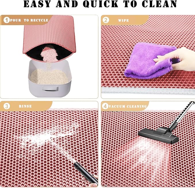 HCY&WLD Cat Litter Mat, Honeycomb Double Layer Cat Litter Trapping Mat, Waterproof Urine Proof Non-Slip, Scatter Control, Less Waste, Easier to Clean (Pink, 24" X 18")