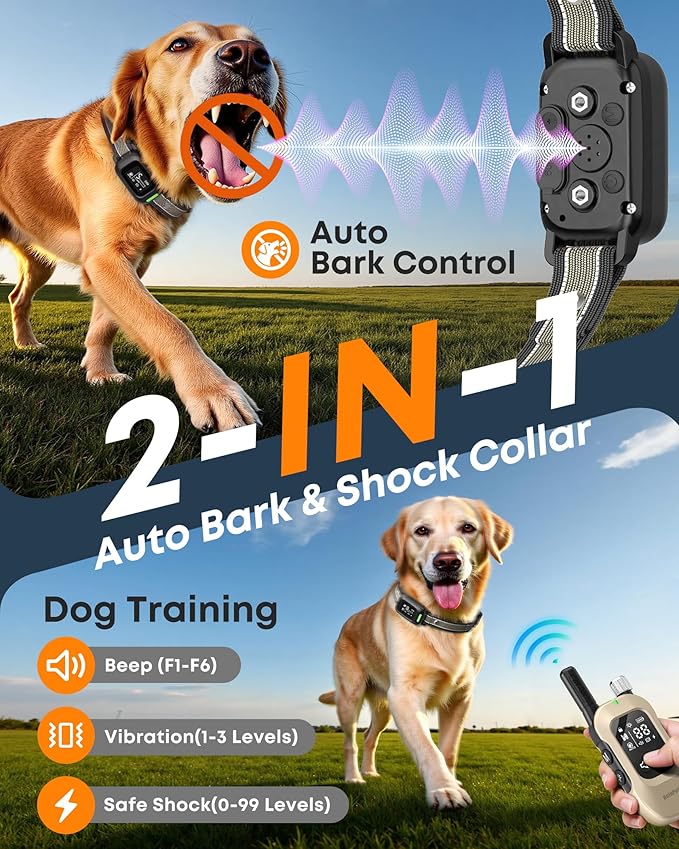2-in-1 Dog Bark & Shock Collar – 4500FT Dog Training Collar with Remote, 3 Training Modes & LED Light, IPX8 Waterproof E Collars with Anti-Barking for Small Medium Large Dog (Titanium)