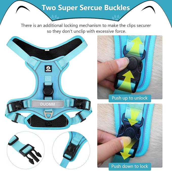 No Pull Harness with Tracker Tag Holder for Small Dogs,Adjustable Escape-Proof, No Choke and Reflective Vest with Handle for Easy Control Comfortable Vest Harness for Training Walking Hiking, Blue S