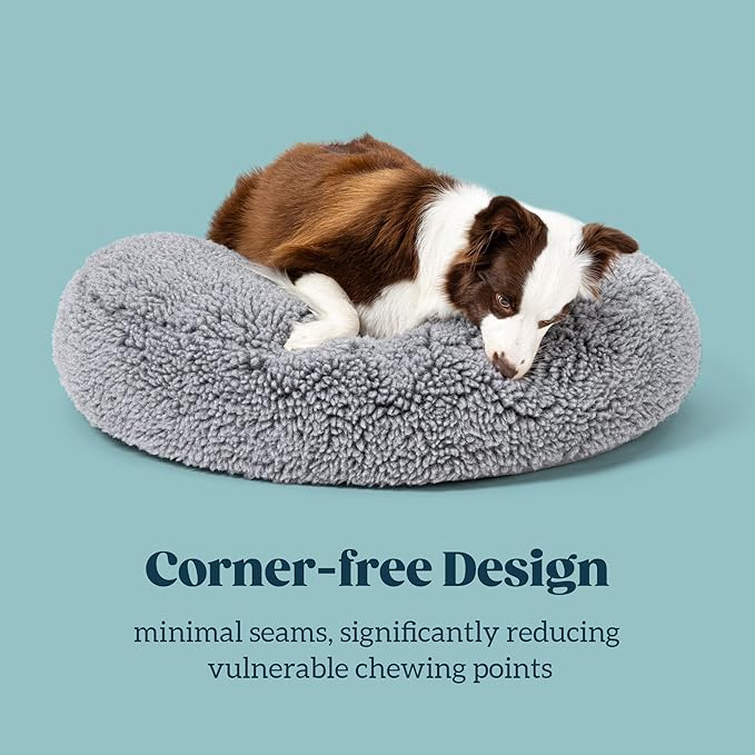 Stoutwool Indestructible Dog Bed - Round Chew Proof Dog Pad - Fluffy Pillow Bed for Aggressive Chewers - Durable - Washable - Ideal for Medium Breeds - 32", Charcoal