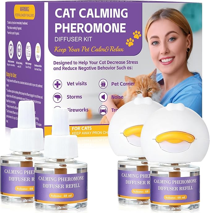 120-Day Cat Pheromone Calming Diffuser, Advanced Pheromone Diffuser for Cats, Relieve Anxiety, Help Reduce Fighting, Spraying & Scratching, Drug-Free & Odorless Safe Relaxation Solution, 2 Plug in