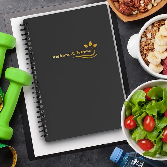 Wellness Planner & Fitness Log - Daily Diet & Health Journal with Weight Loss, Wellness Journal Notebook for Tracking Fitness, Sleep, Nutrition, Meal, Habits, A5(5.8 x 8.6 inch) (Black Golden)